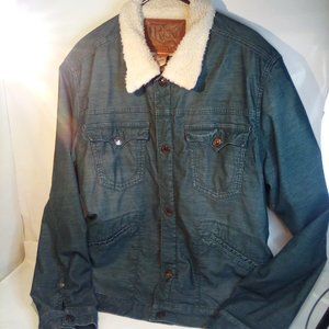 True Religion Men's Blue Faux Shearling-trimmed Distressed Denim Jacket